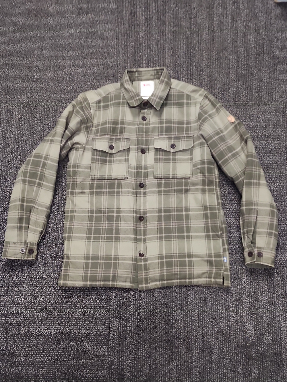 Fjallraven Ovik Lite Padded Olive Green Plaid Button-Up Shirt Jacket M